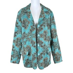 Vintage Denim & Co Floral Tapestry Jacket Teal Brown Size L